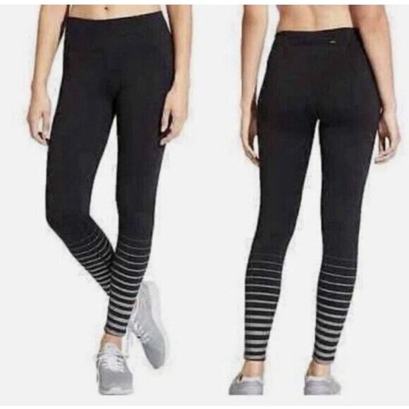 Athleta Pants - Athleta Leggings Sz M Black Full Length Silver Shine Stripe‎ Sonar 347988